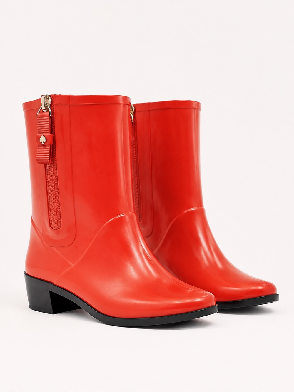 kate spade Red Rubber Zip-Detail Rain Boot